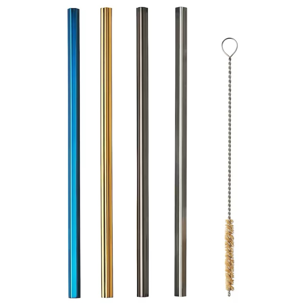 IKEA nwt LUFTTÄT Drinking straws/brush set of 5, mixed shapes mixed colors